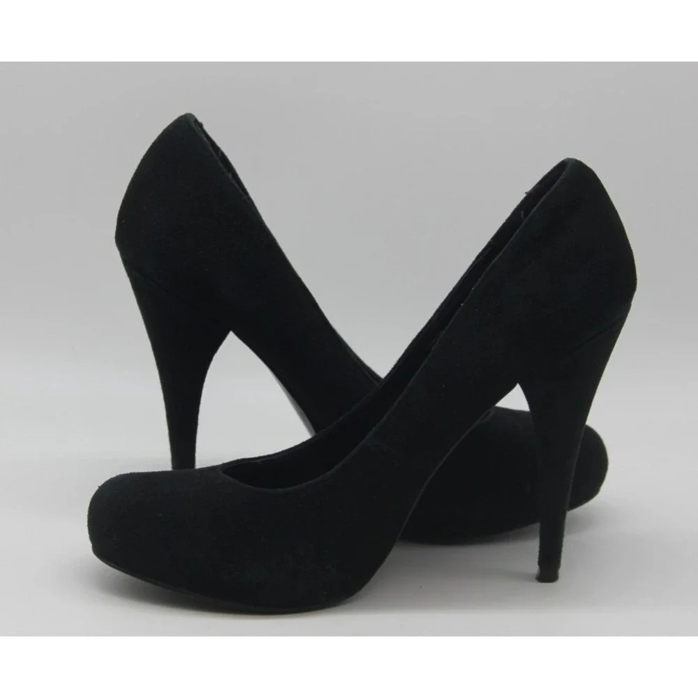 Steve Madden Black Suede Trinitie Heels 7M Platform Glam Night Out Statement Y2K